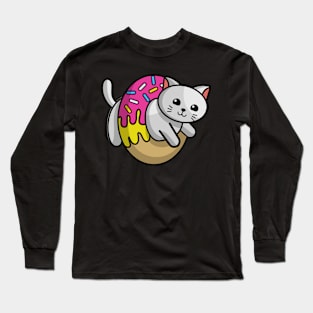 Cat Doughnut Ring White Long Sleeve T-Shirt